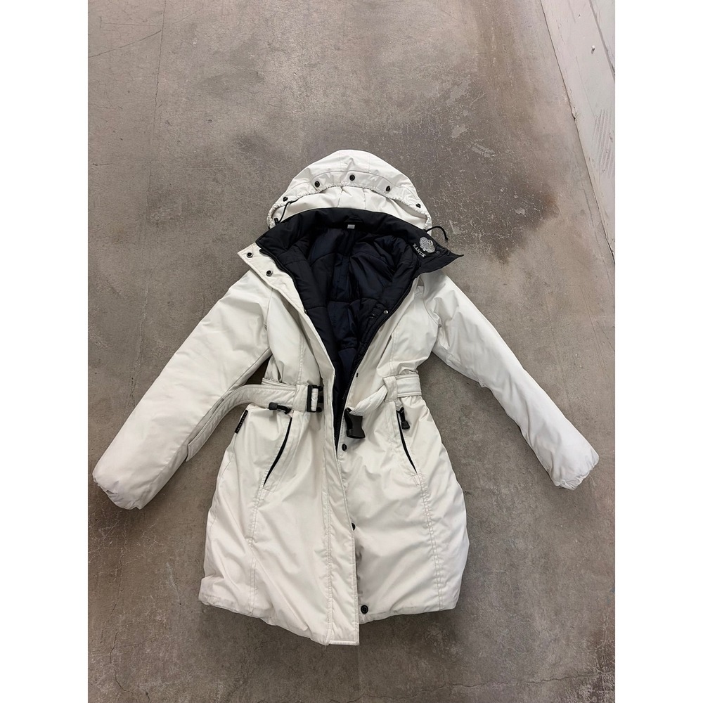 Kanuk Womens Winter Parka Coat Off White Belted Hooded Insulated Jacket Puffer
